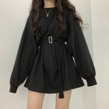 Kukombo Casual Gray Streetwear Sweatshirt Women Spring Autumn Korean Fashion Long Sleeve Loose Slim Gothic Goth Top Belt