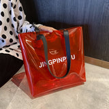 Kukombo  PVC Clear Transparent Tote Bags Women Candy Jelly Beach Bags Women Summer Large Handbags Casual Shopping Shoulder Bag