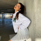 Kukombo Harajuku White Oversized Sweatshirt Women Korean Fashion Button Turn-down Collar Pullovers Loose Cute Top Clothes
