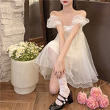 Kukombo  Summer Sexy Party Dress Women French Style Princess Sweet Kawaii Mini Dress Puff Sleeve Casual Office Elegant Dresses For Women