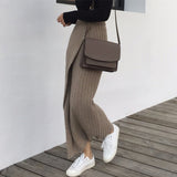 Kukombo New 2024 Autumn Winter Women Skirts Knitting Straight Korean Style Split Harajuku Elegant Vintage Long Skirts