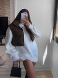 Christmas Gift 2021 Women Fashion Brown Cropped Vest Coat Female Stand Collar Zipper Waistcoat Ladies Casual Outerwear