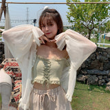 Kukombo Blouses Women Summer Perspective Ruffles Casual Sun-Proof Classy Thin All-Match Korean Style Cozy Womens Top Blusas Cute Trendy