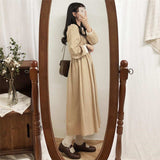 Kukombo Vintage Old Long Sleeve Midi Dress Women Autumn Korean Fashion Elegant Japanese Kawaii  Chic Trendy Kpop Clothes 2022