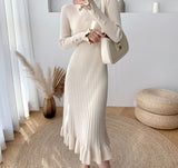 Kukombo autumn winter thick mermaid maxi sweater dress women o-neck long sweater dress elegant female a-line slim sexy knit dress