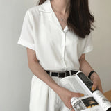 Kukombo Summer Blouse Shirt For Women Fashion Short Sleeve V Neck Casual Office Lady White Shirts Tops Japan Korean Style