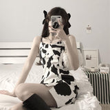Kukombo Cow Print Slip Dress Women 2022 Fashion Sexy Bodycon Dress Women Summer Sundresses Streetwear Women Korean Trendy Dress