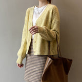 Kukombo Cardigan Women 2022 Spring Sweater Hollow Out Korean Fashion V-Neck Knitted Clothes Purple Long Sleeve Soft Outwears