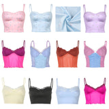 Sweetown New Aesthetic Cute Flower Tops Women Lace Trim Vintage 90s Kawaii Clothes Structure Stitched V Neck Sexy Corset Top