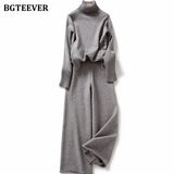 Christmas Gift BGTEEVER Autumn Winter Thicken Knitted 2 Pieces Set Women Turtleneck Pullover Sweater & Wide Leg Pants 2021 Sweater Set Female