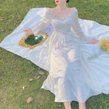 Kukombo Fairy Dress Retro Square Collar Floral Vestidos Sweet Robe Femme White Dress Party Elegant Bridesmaid Dress High Quality Female