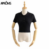 Kukombo Vintage High Waist Short Sleeve Basic T-shirt 2022 Streetwear Knitted Tshirt Female White Tee Crop Top for Women Clothing