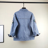 Christmas Gift New Autumn Women Denim Jacket Overcoat Sequins Beading Cartoon Jeans Jacket Vintage Casual Denim Coat Female Outwear Tops P655