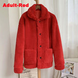 Christmas Gift 2021 Fashion Mother & Daughter Teddy Faux Fur Coat Winter Warm Pocket Women Girls Overcoats Sisters Street Sweet Jacket Coats