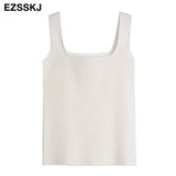 Christmas Gift high quality chic basic U-NECK Summer white knit Women tank top sexy sleeveless t-shirt  vintage top casual crop top t shirt