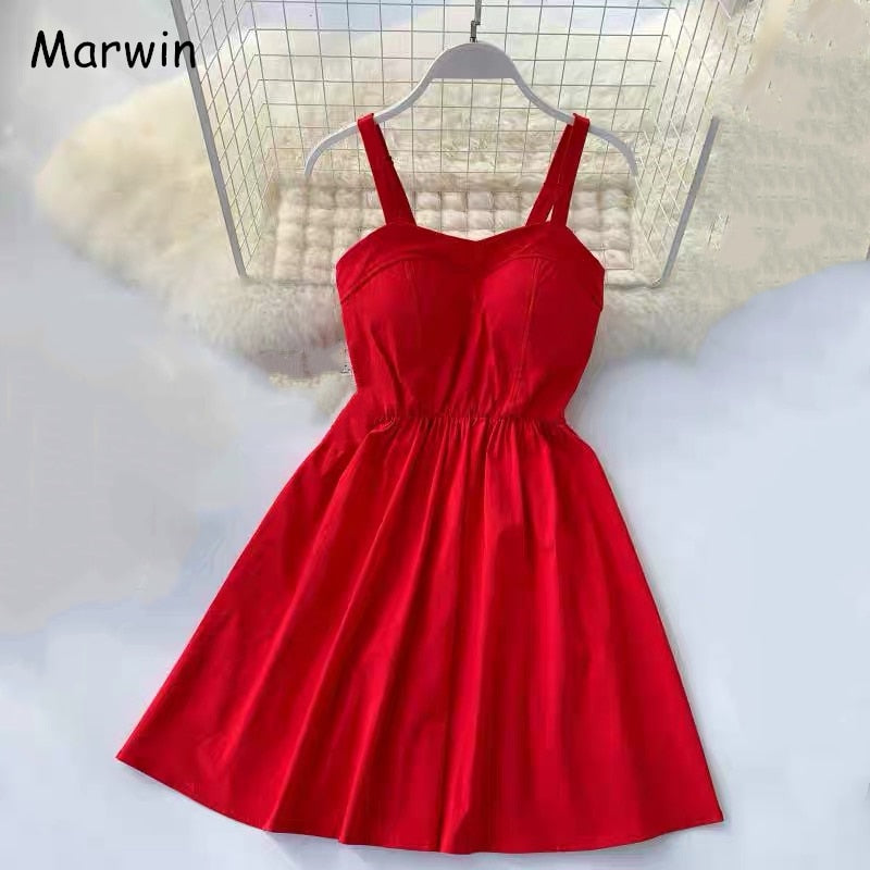 Christmas Gift Marwin New-Coming Summer Solid Knee-Length Spaghetti Strap Strapless Dresses High Street Empire Style Party Holiday Dresses