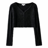Kukombo Women Sweater Cardigan Korean Long Sleeve Crop Top Green Cardigans Vintage Knitted Sweaters Korean Crop Sweater White Ladies Top