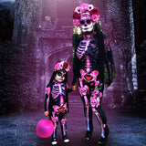 Halloween Kukombo Halloween Costume For Kids Women Adult Cosplay Costumes Children Scary Devil Of Dead Skeleton Print Jumpsuit Pink Carnival Party