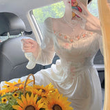 Kukombo Fairy Dress Retro Square Collar Floral Vestidos Sweet Robe Femme White Dress Party Elegant Bridesmaid Dress High Quality Female