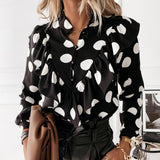Christmas Gift 2021 Spring Autumn Long Sleeve Ruffled V-neck Blouse Women Office Lady Chiffon Polka Dot Women Shirt Elegant Lady Clothing 12253