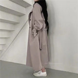 Kukombo Woman Windbreaker Coat Black Retro British Style Spring Medium Long Korean Preppy Style 2022 Fashion Loose Women Oversize Coat