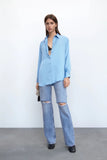Kukombo Women Fashion Loose Asymmetry Poplin Blouses Vintage Long Sleeve Button-Up Female Shirts Blusas Chic Tops