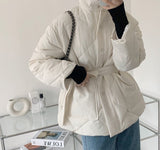 Kukombo Christmas Gift Winter Thick Cotton Padded Coats Women Single-breasted Zippers Lace-up Female Parkas Stand Collar Female Jackets