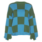 Kukombo Geometric Cube Pullovers Sweaters Autumn Winter Loose Oversized O-Neck Contrast Color Knitted Sweaters Korean College Jumper