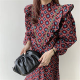 Christmas Gift 2021 Spring Retro Korean Maxi Dress Solid Full Sleeves Top For Women Elegant Casual Loose Ladies Dresses Woman Party Night