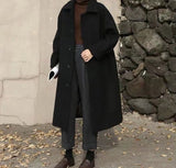 Kukombo Women Wool Blends Long Coat Thickening Casual Fashion Warm All-match Single Breasted Slim Overcoat Turn-down Collar Classic Chic