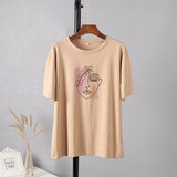 Christmas Gift Hirsionsan Aesthetic Graphic Cotton T Shirts Women Summer Simple Line Print Loose Tees Vintage Short Sleeve Casual Female Tops