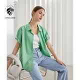 Christmas Gift FANSILANEN Office Lady Blouse Women's 2021 Summer New Style Short-sleeved Korean Loose 100% Cotton Casual POLO Collar Shirt