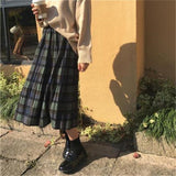 Kukombo Vintage Wool Pleated Plaid Skirt Women High Waist Plus Size Long Skirt 2021 Autumn Winter Harajuku Female Party Skirt Streetwear