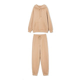 Christmas Gift Yiyiyouni Thickened Fleece Hooded Sweatshirt and Pants Two Pieces Set Women Autumn Winter Casual Solid Sweatpants Female Outfits