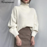 Hirsionsan Chic Sweater Women Lazy Oversized Winter Vertical Bar Jumper Knit Thicken Solid Color Pullover Tops Warm Casual Tops