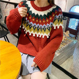 Christmas Gift Christmas Jacquard Pullovers Ladies Round neck Sweater Women Autumn Winter Long Sleeve Loose Knitted Warm Thick Jumpers