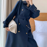 Christmas Gift Women Autumn Double Breasted Casual Long Trend Coat Winter Streetwear Loose Windbreaker Long Sleeve Fashion Outwear Overcoat
