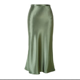 Kukombo New Summer Satin High Waisted Silk Skirts Women Silk Office Female Basic A-line Skirt Chic Elegant Ladies Skirt