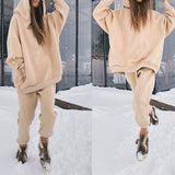 Christmas Gift Casual Women Fleece Hoodie Two Piece Sets Oversize Pullover Sweatshirt And Elastic Pencil Pant Suits Fashion Female Sport Outfit
