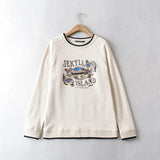 Kukombo Women Crew Neck Raglan Sleeved Sweatshirt With Contrast Trimming In Beige Vintage Frint Front Sweatshirt