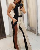Kukombo Colorblock Zipper Up Sleeveless Jumpsuit