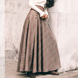 Kukombo French Chic Vintage High Waisted Button Design Back Lace-Up Corset Skirt Women Autumn Winter Thick A-Line Long Maxi Wool Skirts