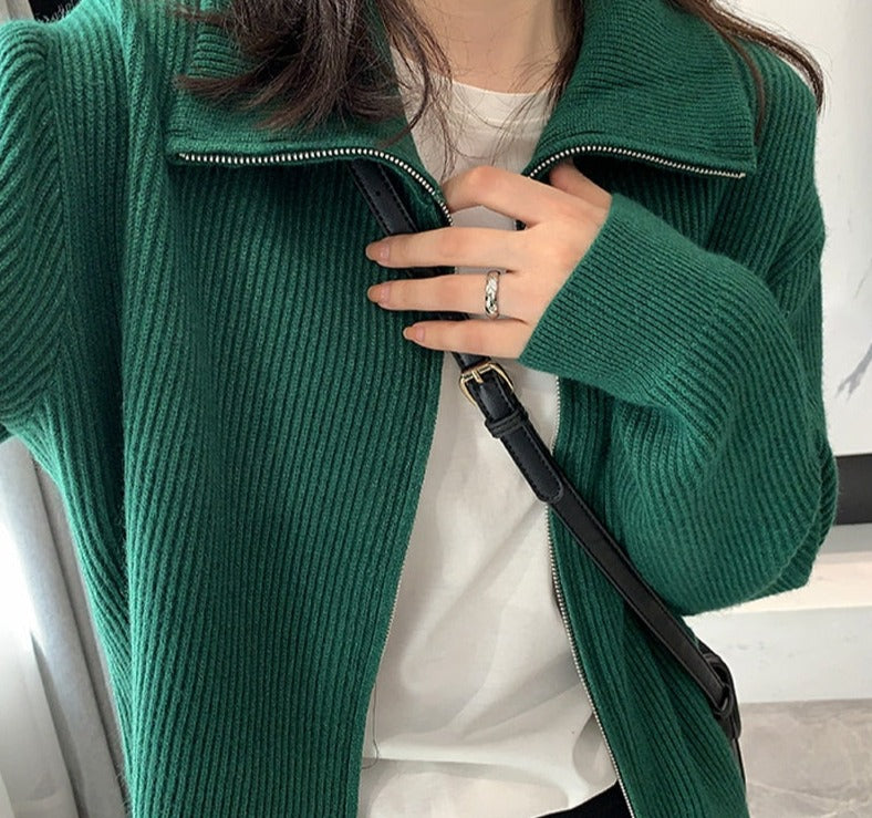 Christmas Gift  Vintage Thicken Turtleneck Women Cardigans Tops Autumn Winter Loose Zippers Casual Female Knitted Sweaters