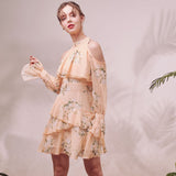 Kukombo 2022 Autumn Elegant Women Ruffles Yellow Dress Fashion Ladies Chiffon Dresses Party Girls Chic Floral Dress