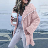 Christmas Gift NEDEINS Winter Jacket Coat Woman Warm Turn-down Collar Long Jackets Fashion Lamb Wool Solid Color Long Sleeve Zipper Coats