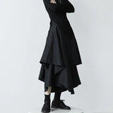 High Waist Irregular Ruffles Skirt Elegant Black Plus Size Women'S Streetwear Summer Dark Style Vintage Gothic Culottes