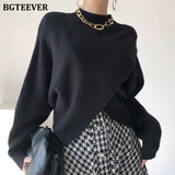Christmas Gift BGTEEVER Stylish Criss-Cross Knitted Jumpers 2021 Autumn Winter Half Turtleneck Women Sweater Pullovers Loose Female Knit Tops