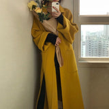Christmas Gift Elegant Solid Long Wool Coat Women Batwing Long Sleeve Loose Drop Shoulder Pocket Coat Split Hem Chic Stylish Jacket