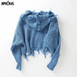 Christmas Gift Aproms Casual Tassel Hooded Knitted Sweater Women Zipper Loose Cropped Cardigans 2021 Winter Coat Cool Gilrs Streetwear Jumper