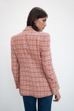 Kukombo Women Fashion Texture Double Breasted Check Blazer Coat Vintage Long Sleeve Pockets Female Outerwear Chic